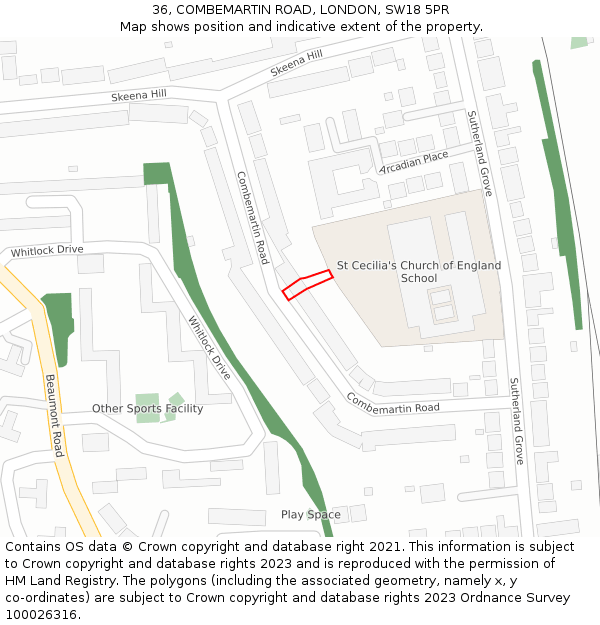 36, COMBEMARTIN ROAD, LONDON, SW18 5PR: Location map and indicative extent of plot