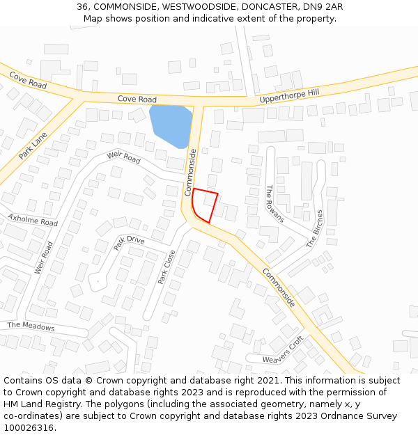 36, COMMONSIDE, WESTWOODSIDE, DONCASTER, DN9 2AR: Location map and indicative extent of plot
