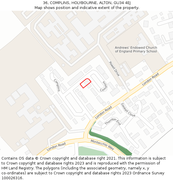 36, COMPLINS, HOLYBOURNE, ALTON, GU34 4EJ: Location map and indicative extent of plot