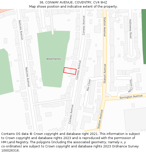 36, CONWAY AVENUE, COVENTRY, CV4 9HZ: Location map and indicative extent of plot