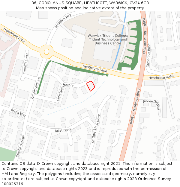 36, CORIOLANUS SQUARE, HEATHCOTE, WARWICK, CV34 6GR: Location map and indicative extent of plot