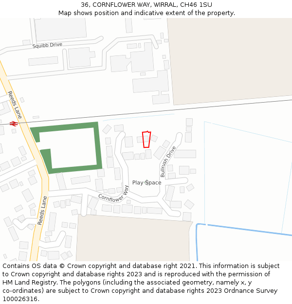 36, CORNFLOWER WAY, WIRRAL, CH46 1SU: Location map and indicative extent of plot