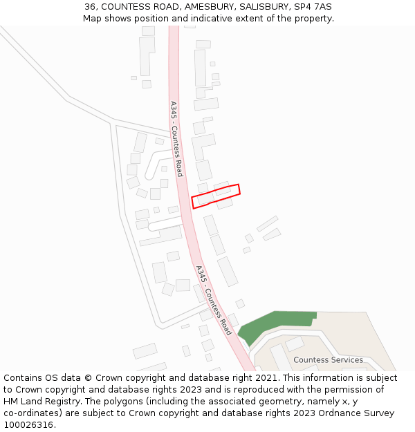 36, COUNTESS ROAD, AMESBURY, SALISBURY, SP4 7AS: Location map and indicative extent of plot
