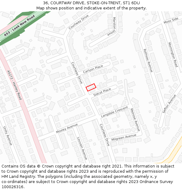 36, COURTWAY DRIVE, STOKE-ON-TRENT, ST1 6DU: Location map and indicative extent of plot