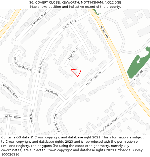 36, COVERT CLOSE, KEYWORTH, NOTTINGHAM, NG12 5GB: Location map and indicative extent of plot