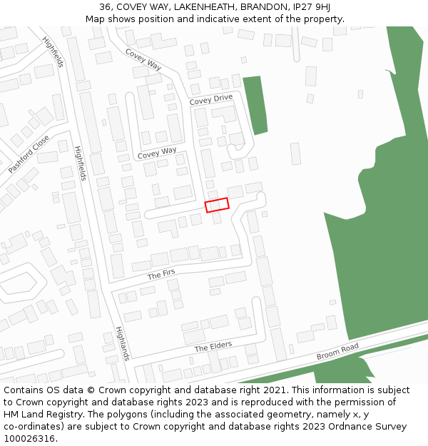 36, COVEY WAY, LAKENHEATH, BRANDON, IP27 9HJ: Location map and indicative extent of plot