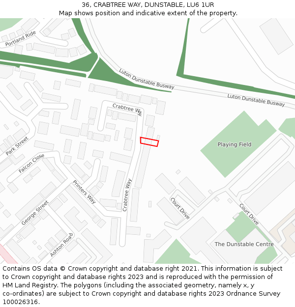 36, CRABTREE WAY, DUNSTABLE, LU6 1UR: Location map and indicative extent of plot