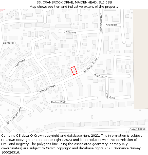 36, CRANBROOK DRIVE, MAIDENHEAD, SL6 6SB: Location map and indicative extent of plot