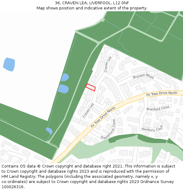 36, CRAVEN LEA, LIVERPOOL, L12 0NF: Location map and indicative extent of plot