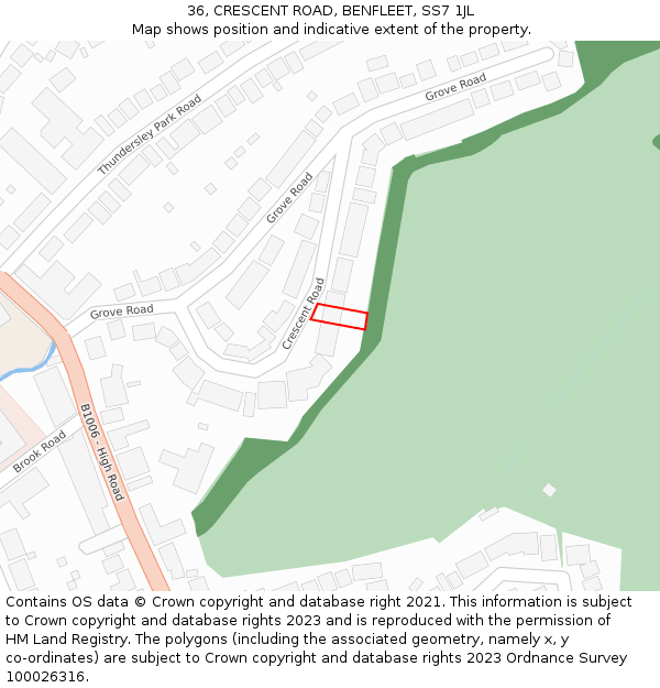 36, CRESCENT ROAD, BENFLEET, SS7 1JL: Location map and indicative extent of plot