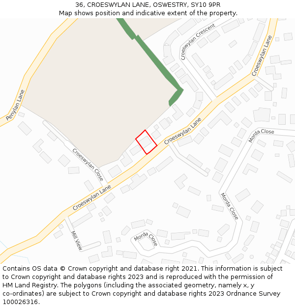 36, CROESWYLAN LANE, OSWESTRY, SY10 9PR: Location map and indicative extent of plot