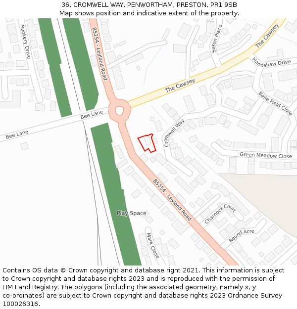 36, CROMWELL WAY, PENWORTHAM, PRESTON, PR1 9SB: Location map and indicative extent of plot