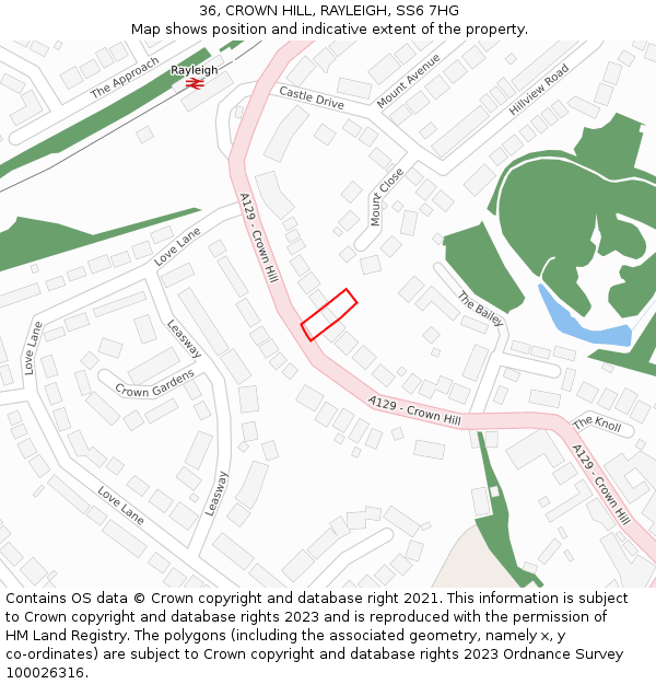 36, CROWN HILL, RAYLEIGH, SS6 7HG: Location map and indicative extent of plot