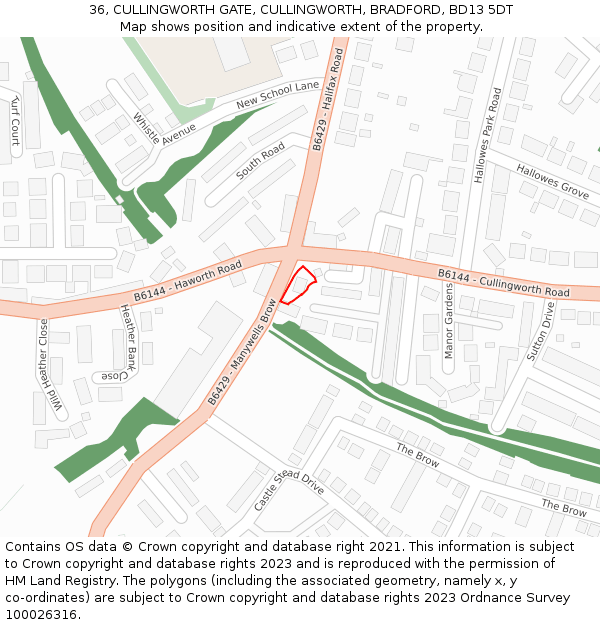 36, CULLINGWORTH GATE, CULLINGWORTH, BRADFORD, BD13 5DT: Location map and indicative extent of plot