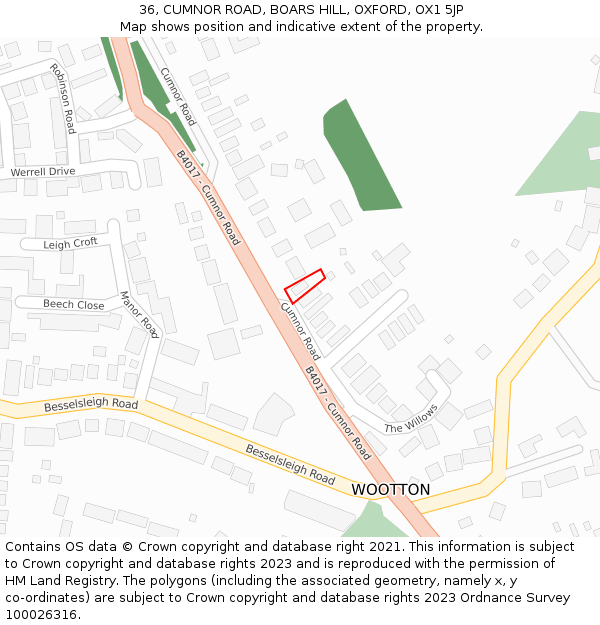 36, CUMNOR ROAD, BOARS HILL, OXFORD, OX1 5JP: Location map and indicative extent of plot