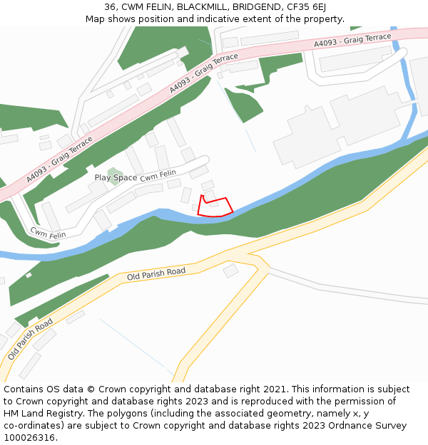 36, CWM FELIN, BLACKMILL, BRIDGEND, CF35 6EJ: Location map and indicative extent of plot