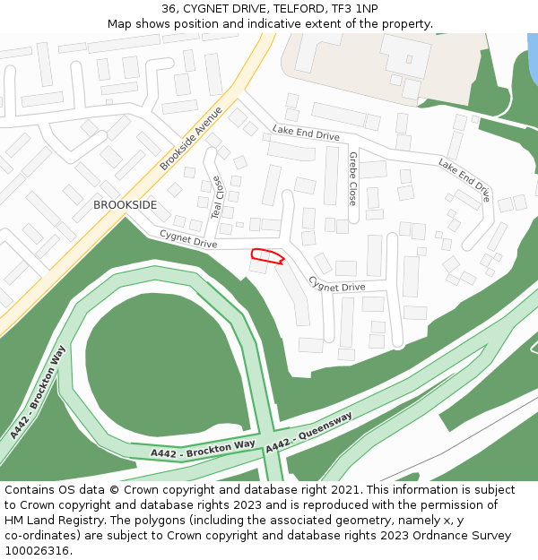36, CYGNET DRIVE, TELFORD, TF3 1NP: Location map and indicative extent of plot