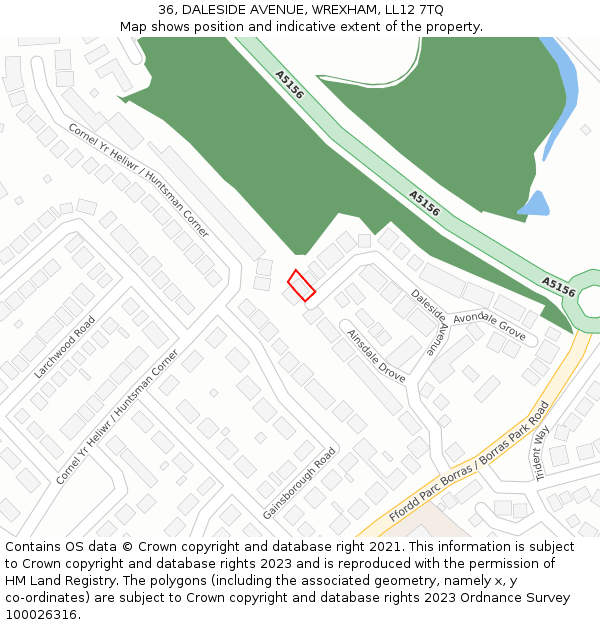 36, DALESIDE AVENUE, WREXHAM, LL12 7TQ: Location map and indicative extent of plot