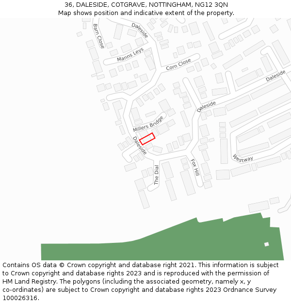 36, DALESIDE, COTGRAVE, NOTTINGHAM, NG12 3QN: Location map and indicative extent of plot