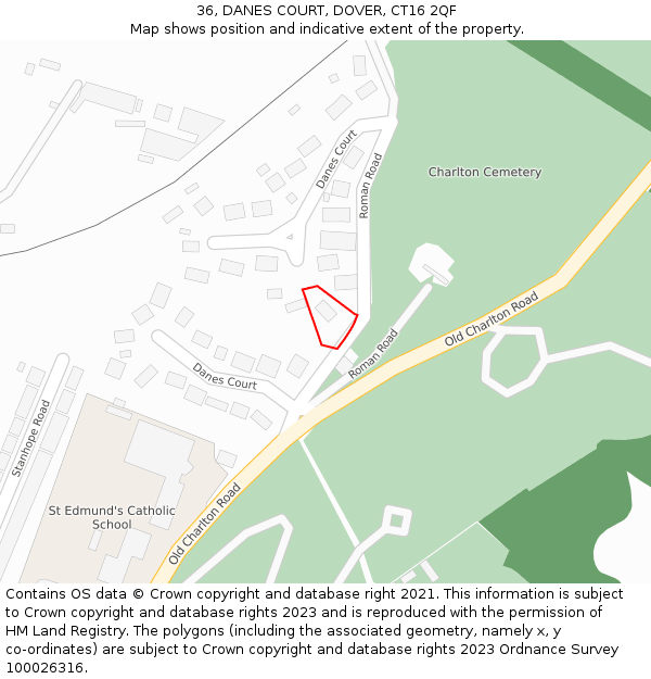 36, DANES COURT, DOVER, CT16 2QF: Location map and indicative extent of plot