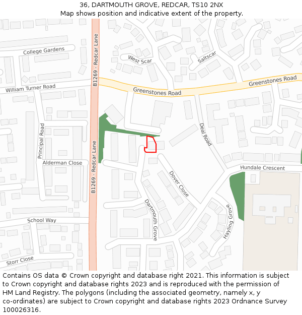 36, DARTMOUTH GROVE, REDCAR, TS10 2NX: Location map and indicative extent of plot