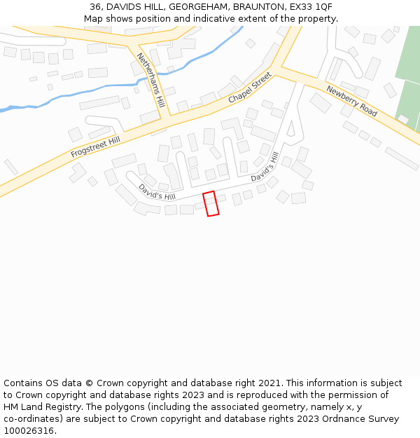 36, DAVIDS HILL, GEORGEHAM, BRAUNTON, EX33 1QF: Location map and indicative extent of plot