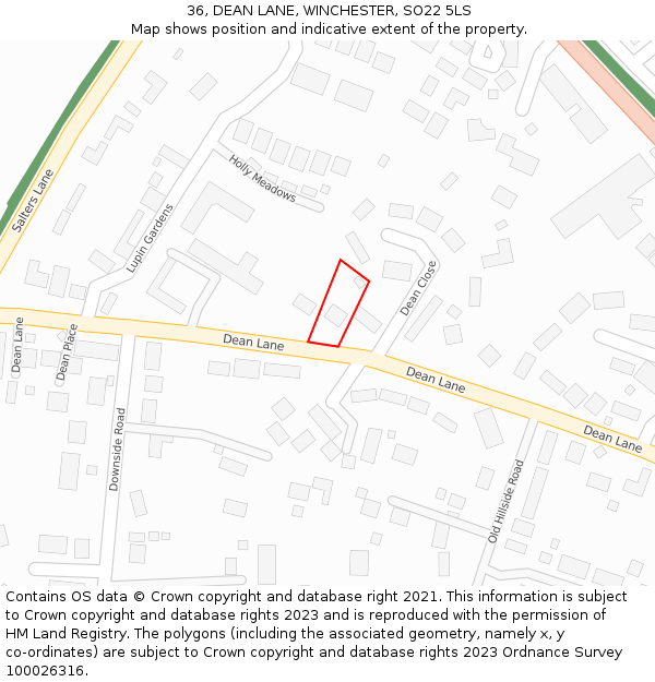 36, DEAN LANE, WINCHESTER, SO22 5LS: Location map and indicative extent of plot