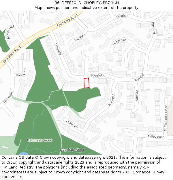 36, DEERFOLD, CHORLEY, PR7 1UH: Location map and indicative extent of plot