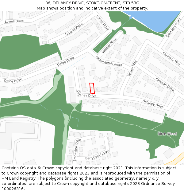 36, DELANEY DRIVE, STOKE-ON-TRENT, ST3 5RG: Location map and indicative extent of plot