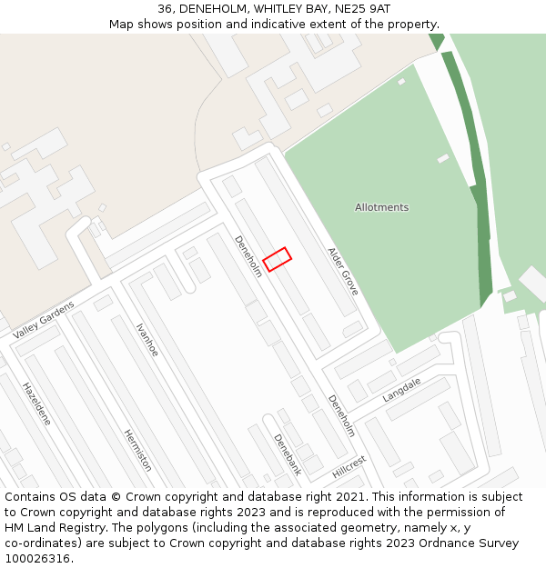 36, DENEHOLM, WHITLEY BAY, NE25 9AT: Location map and indicative extent of plot