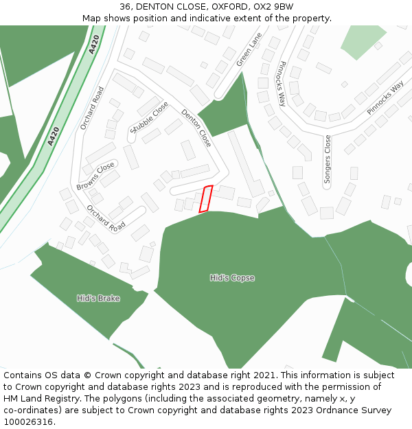 36, DENTON CLOSE, OXFORD, OX2 9BW: Location map and indicative extent of plot