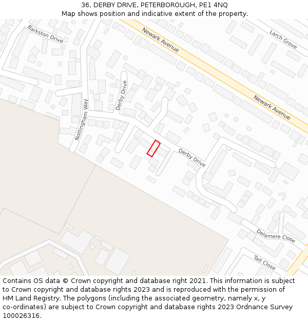 36, DERBY DRIVE, PETERBOROUGH, PE1 4NQ: Location map and indicative extent of plot