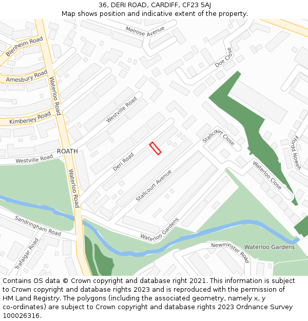 36, DERI ROAD, CARDIFF, CF23 5AJ: Location map and indicative extent of plot