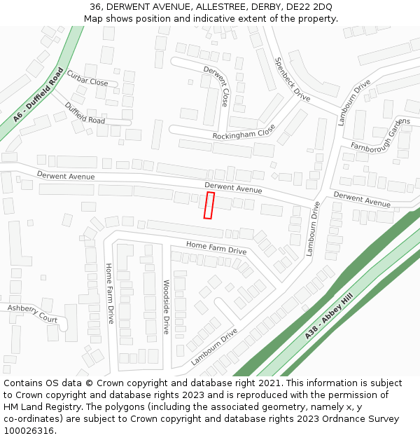 36, DERWENT AVENUE, ALLESTREE, DERBY, DE22 2DQ: Location map and indicative extent of plot