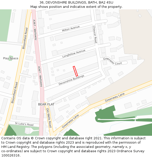 36, DEVONSHIRE BUILDINGS, BATH, BA2 4SU: Location map and indicative extent of plot