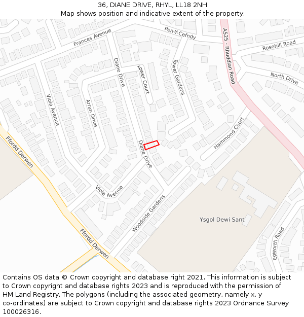 36, DIANE DRIVE, RHYL, LL18 2NH: Location map and indicative extent of plot