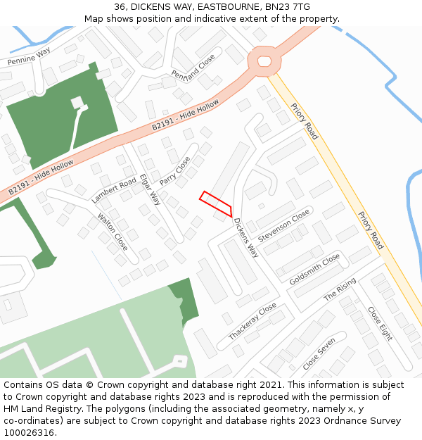 36, DICKENS WAY, EASTBOURNE, BN23 7TG: Location map and indicative extent of plot