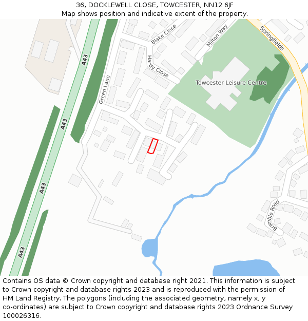 36, DOCKLEWELL CLOSE, TOWCESTER, NN12 6JF: Location map and indicative extent of plot