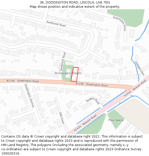 36, DODDINGTON ROAD, LINCOLN, LN6 7EN: Location map and indicative extent of plot
