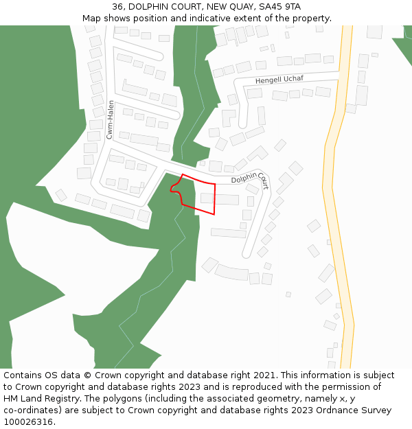 36, DOLPHIN COURT, NEW QUAY, SA45 9TA: Location map and indicative extent of plot