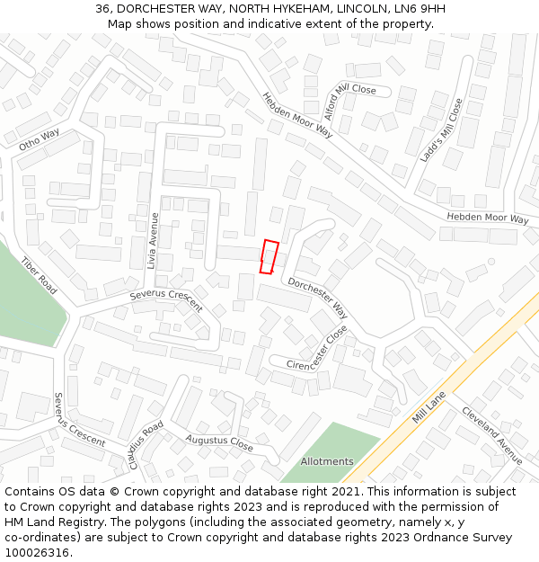36, DORCHESTER WAY, NORTH HYKEHAM, LINCOLN, LN6 9HH: Location map and indicative extent of plot