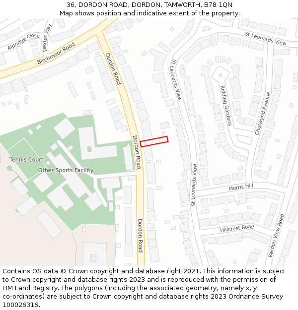 36, DORDON ROAD, DORDON, TAMWORTH, B78 1QN: Location map and indicative extent of plot
