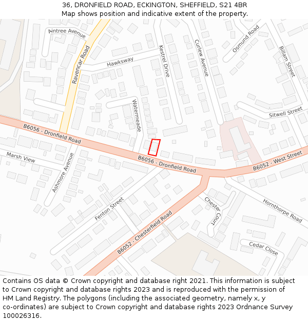 36, DRONFIELD ROAD, ECKINGTON, SHEFFIELD, S21 4BR: Location map and indicative extent of plot