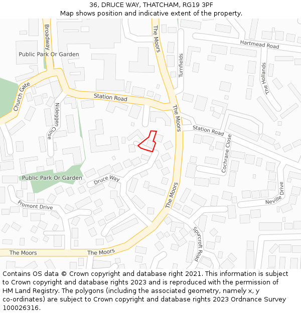 36, DRUCE WAY, THATCHAM, RG19 3PF: Location map and indicative extent of plot