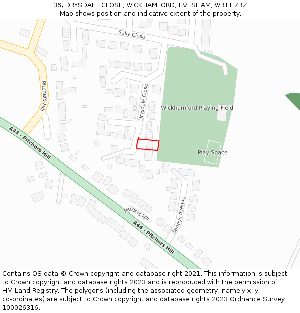 36, DRYSDALE CLOSE, WICKHAMFORD, EVESHAM, WR11 7RZ: Location map and indicative extent of plot