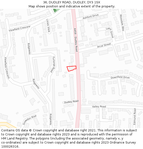 36, DUDLEY ROAD, DUDLEY, DY3 1SX: Location map and indicative extent of plot