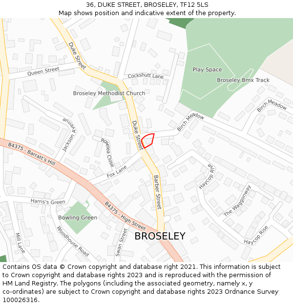 36, DUKE STREET, BROSELEY, TF12 5LS: Location map and indicative extent of plot