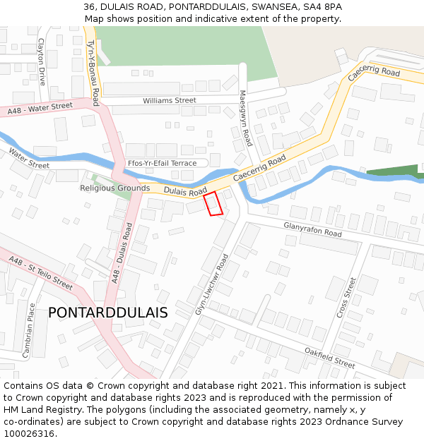 36, DULAIS ROAD, PONTARDDULAIS, SWANSEA, SA4 8PA: Location map and indicative extent of plot