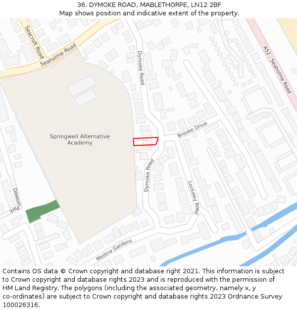 36, DYMOKE ROAD, MABLETHORPE, LN12 2BF: Location map and indicative extent of plot