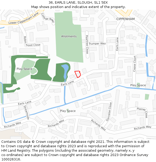 36, EARLS LANE, SLOUGH, SL1 5EX: Location map and indicative extent of plot